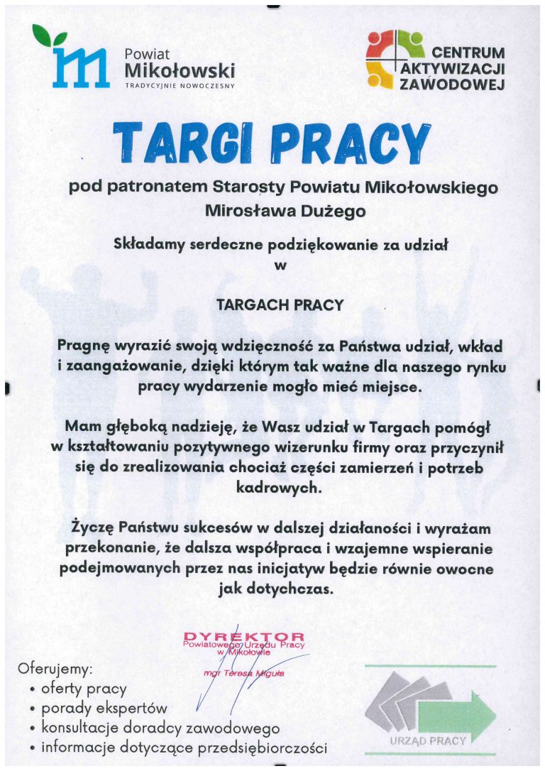podziękowania targi pracy